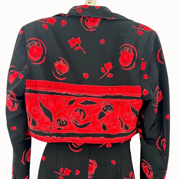 MEZMERIZE GOLD USA BLACK & RED ROSE PRINT SLEEVELESS DRESS W/ CROPPED JACKET - S - Picture 3 of 10